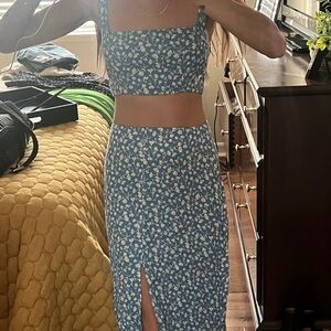Reformation set Floral Blue Midi Skirt and cropped tank